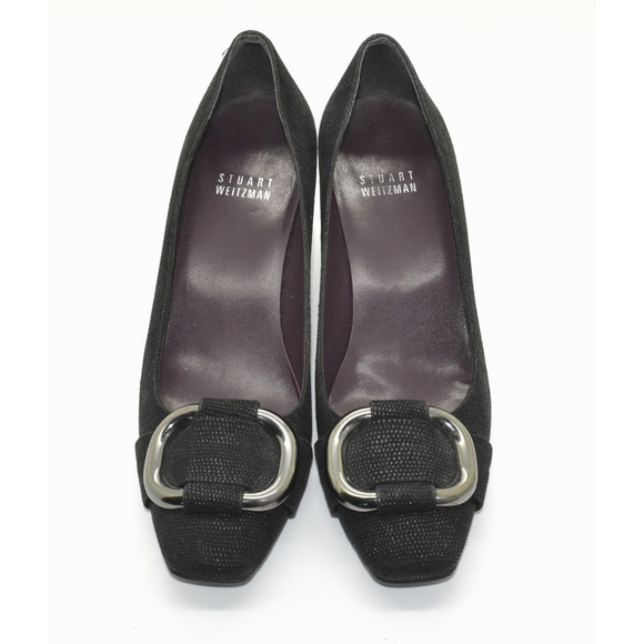 A7 Auth STUART WEITZMAN Black Fabric W/Silver Tone Buckle Detail Pumps Size 6M - Picture 3 of 6